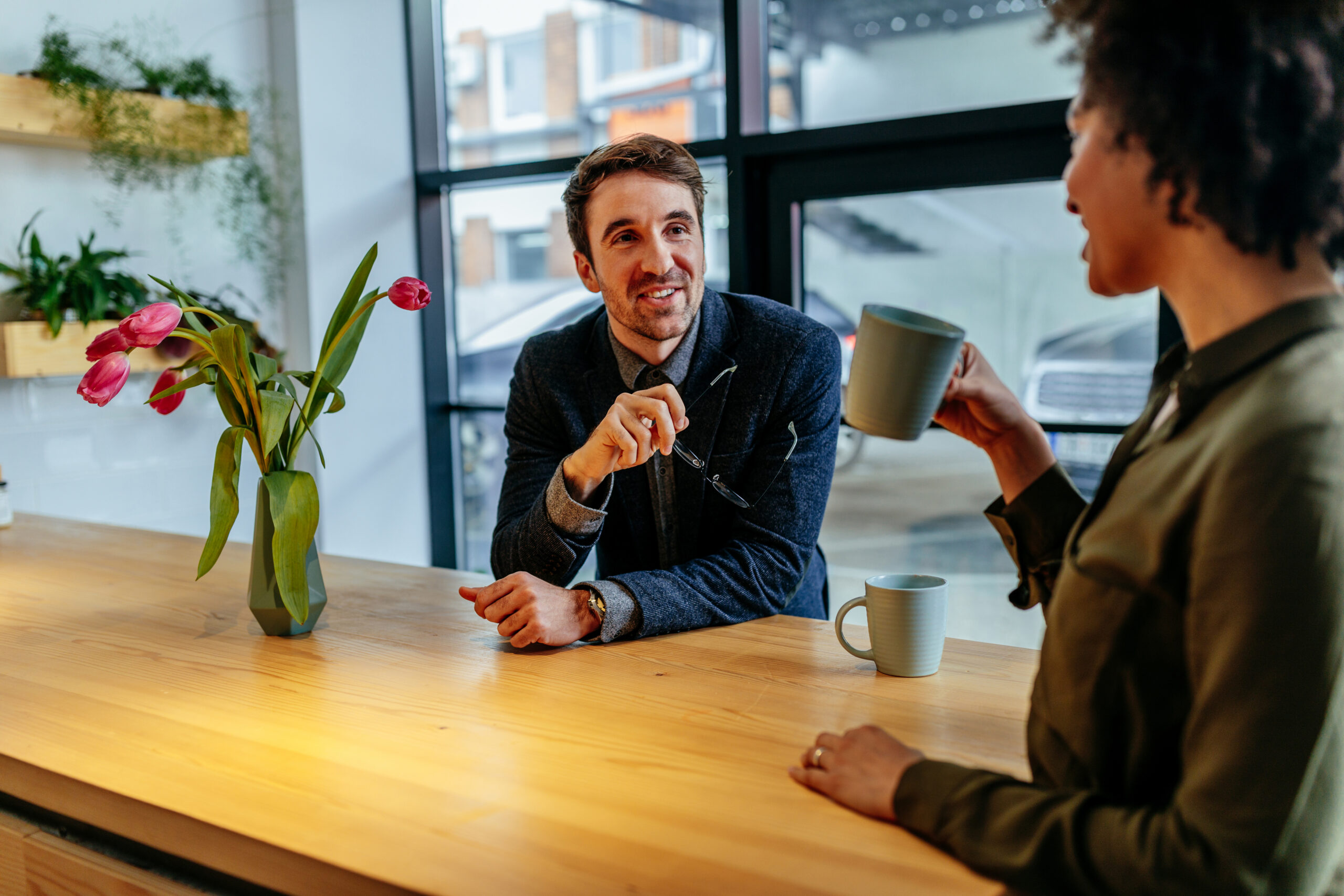 Sales representatives socializing with coworkers